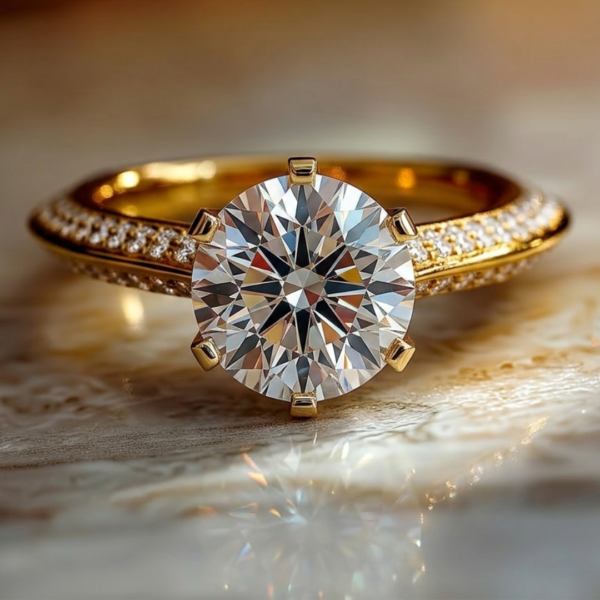 3.40 Carat Round Cut Lab Diamond Knife Edge Yellow Gold