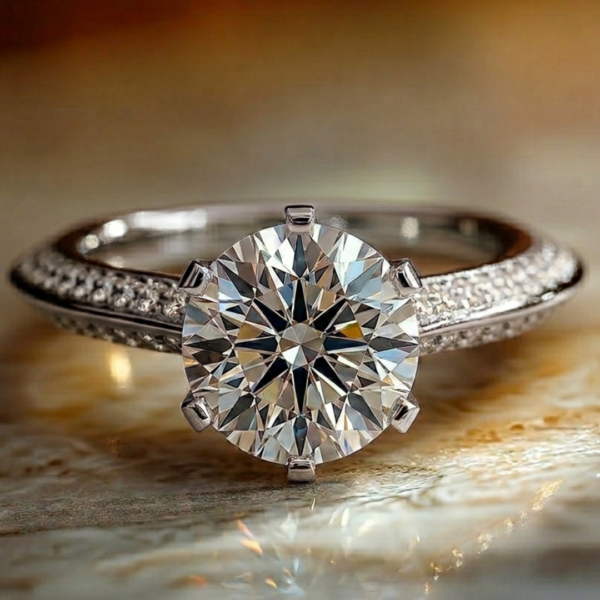5 Carat Round Cut Knife Edge Engagement Ring