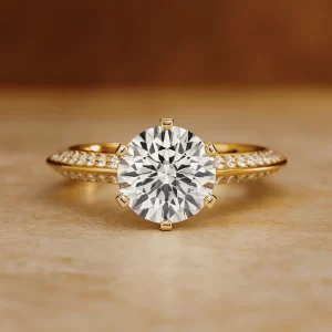 3.40 Carat Round Cut Lab Diamond Knife Edge Yellow Gold