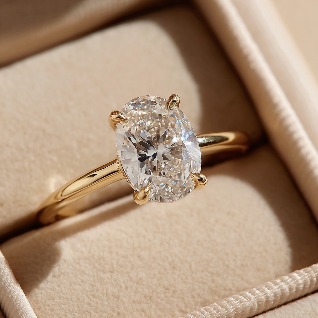 1 Carat Oval Cut Lab Diamond Solitaire Ring Yellow Gold 14K - Image 2