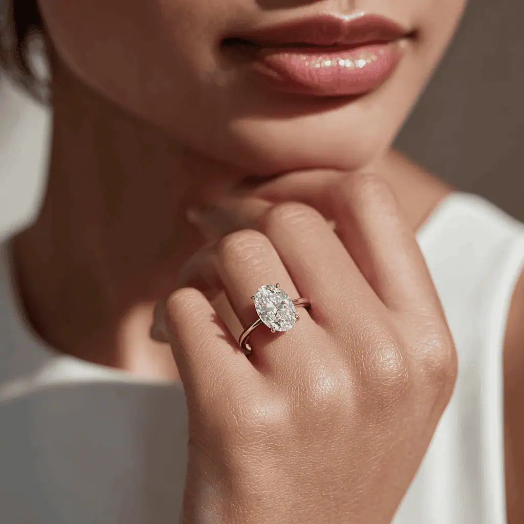 1 Carat Oval Cut Lab Diamond Solitaire Ring Yellow Gold 14K - Image 3