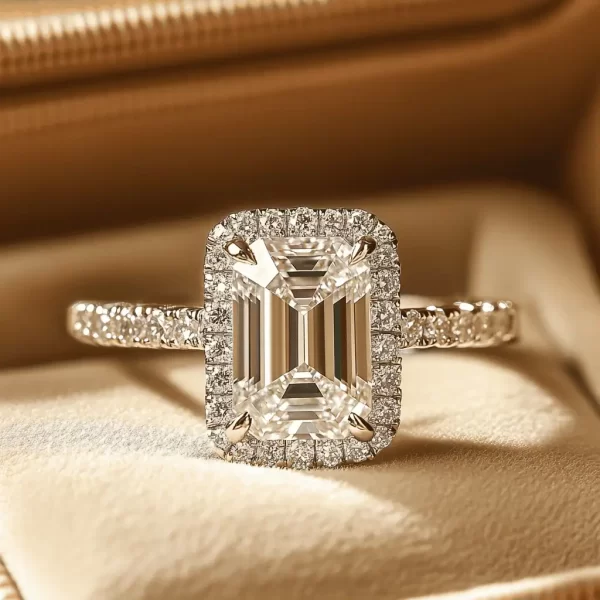 emerald cut halo ring