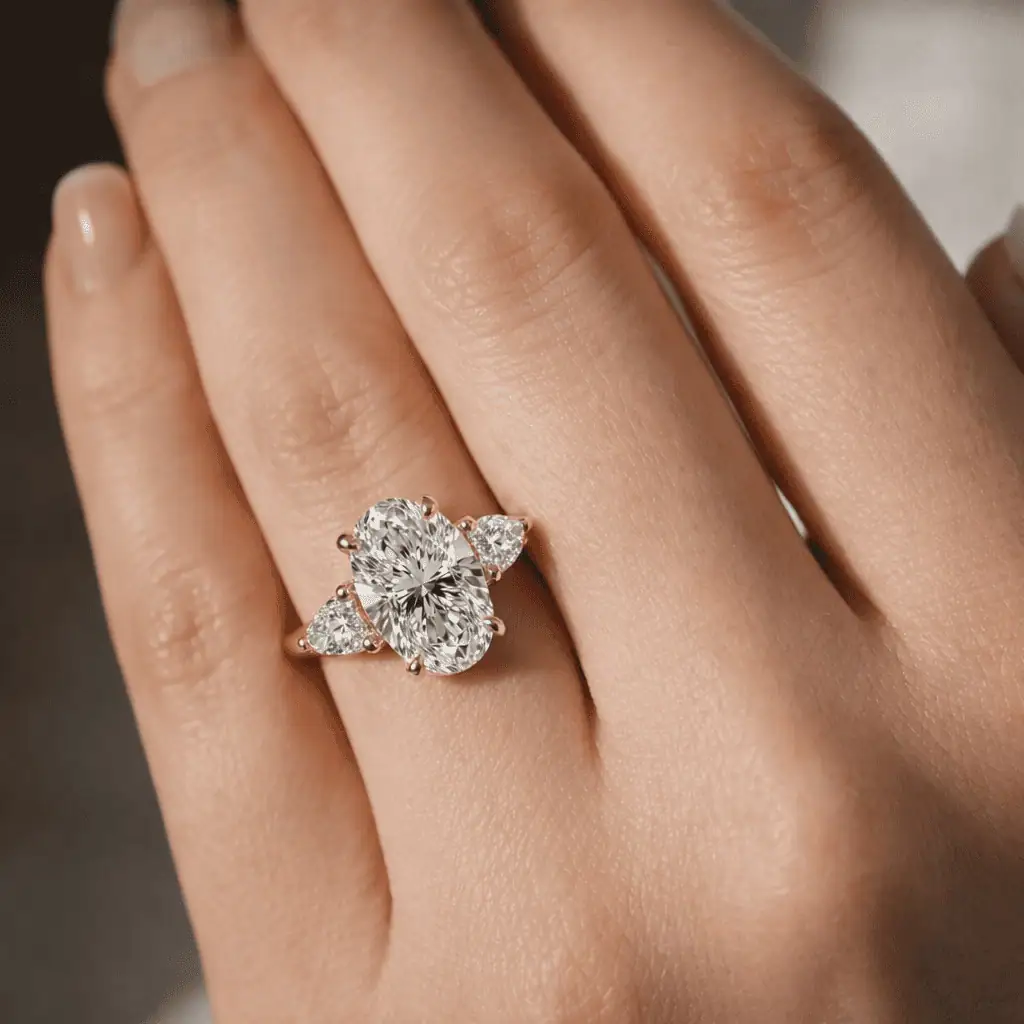 Ariel Jewelry | 4.5ct Oval Lab Diamond Three-Stone Ring | 14K White Gold 4.5ct Oval Lab Diamond Three-Stone Ring | 14K White Gold - Image 5