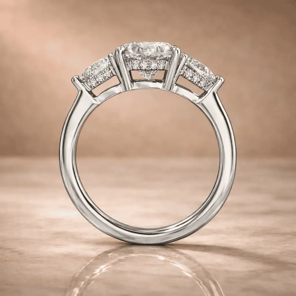 Ariel Jewelry | 4.5ct Oval Lab Diamond Three-Stone Ring | 14K White Gold 4.5ct Oval Lab Diamond Three-Stone Ring | 14K White Gold - Image 2