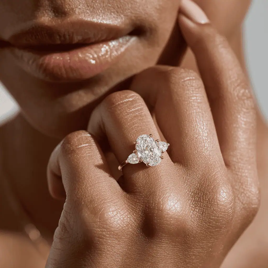 Ariel Jewelry | 4.5ct Oval Lab Diamond Three-Stone Ring | 14K White Gold 4.5ct Oval Lab Diamond Three-Stone Ring | 14K White Gold - Image 4