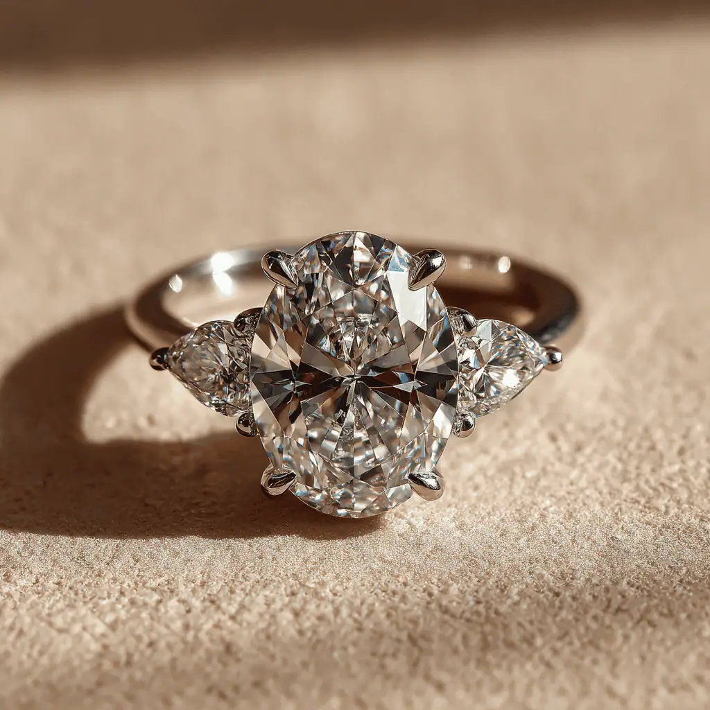 4.5ct Oval Lab Diamond Three-Stone Ring | 14K White Gold