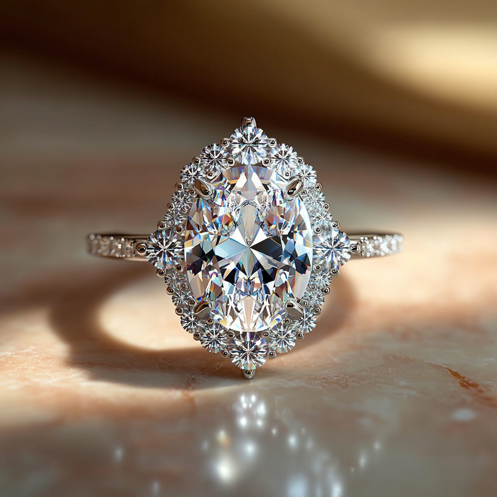 2.50 Carat Oval Cut Lab Grown Diamond Halo Engagement Ring