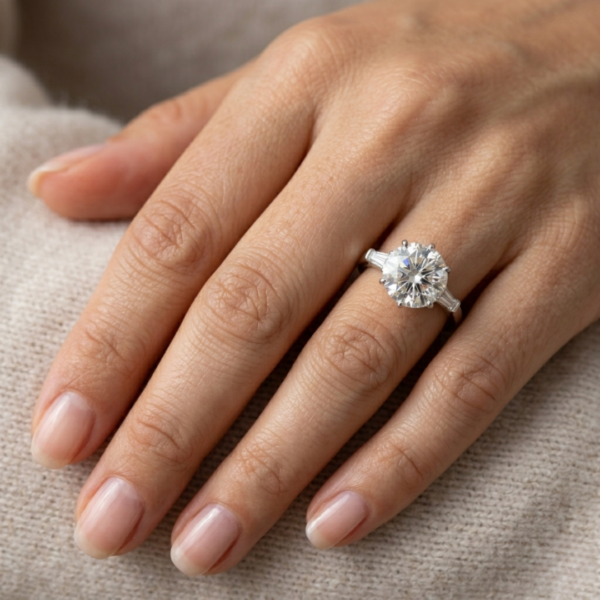 3.40 Carat Lab Diamond Engagement Ring with Tapered Baguette White Gold