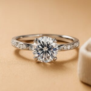2 Carat Round Cut Lab Diamond Engagement Ring with Accent Diamonds – 14K White Gold