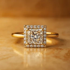 2.30 Carat Princess Cut Halo Engagement Gold Ring