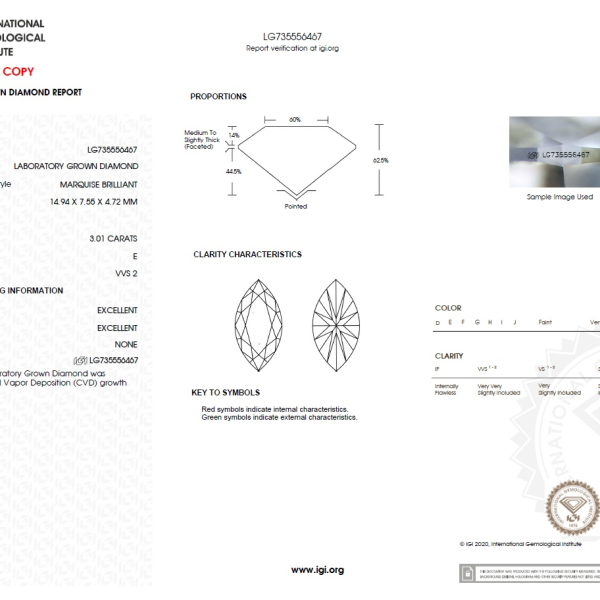 3 carat e vvs2 marque diamond igi certificate