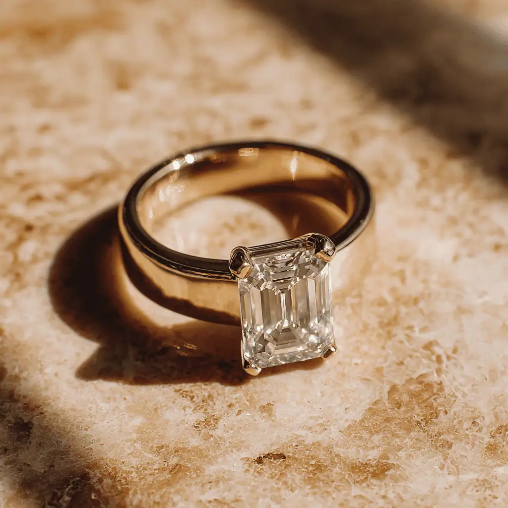 5 Carat Emerald Cut Lab Diamond Ring in 18k Yellow Gold - Image 8