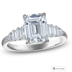 Ariel Jewellery | 3 Carat Emerald Cut Diamond And Baguette White Gold Ring 14K