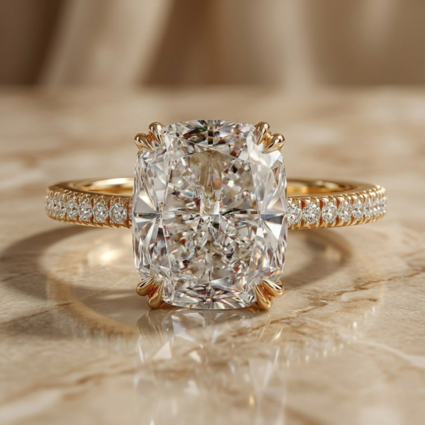 3 Carat Cushion Engagement Ring – Lab Diamond E VVS2 | 14K Gold