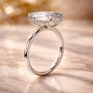 Ariel Jewelry | 4 Carat Emerald Cut Lab Diamond Hidden Halo Ring in White Gold