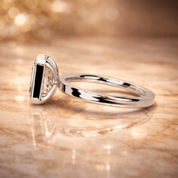 5 Carat Emerald Cut Lab Grown Diamond Ring – Bezel Setting in 14K White Gold