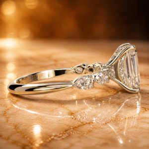 Ariel Jewelry | 4 Carat Emerald Cut Lab Diamond Hidden Halo Ring in White Gold