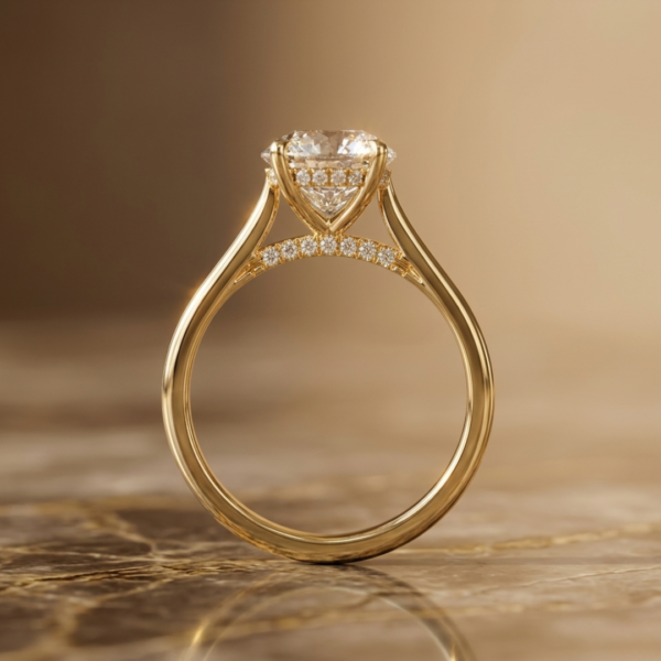 3.30 Carat Round Lab Diamond Solitaire Cathedral Setting Engagement Gold Ring