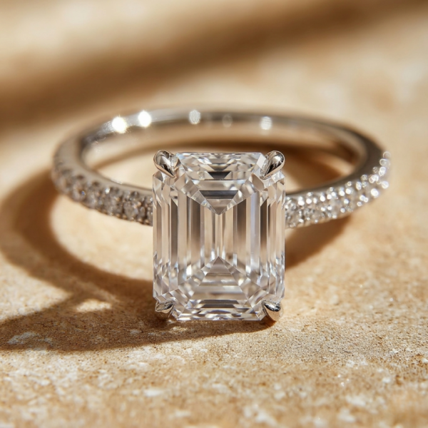 3.50 Carat Emerald Cut Lab Diamond Engagement Ring 14K White Gold