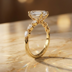 Ariel Jewelry | 4 Carat Emerald Cut Lab Diamond Hidden Halo Ring in White Gold