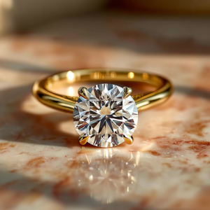 3.30 Carat Round Lab Diamond Solitaire Cathedral Setting Engagement Gold Ring