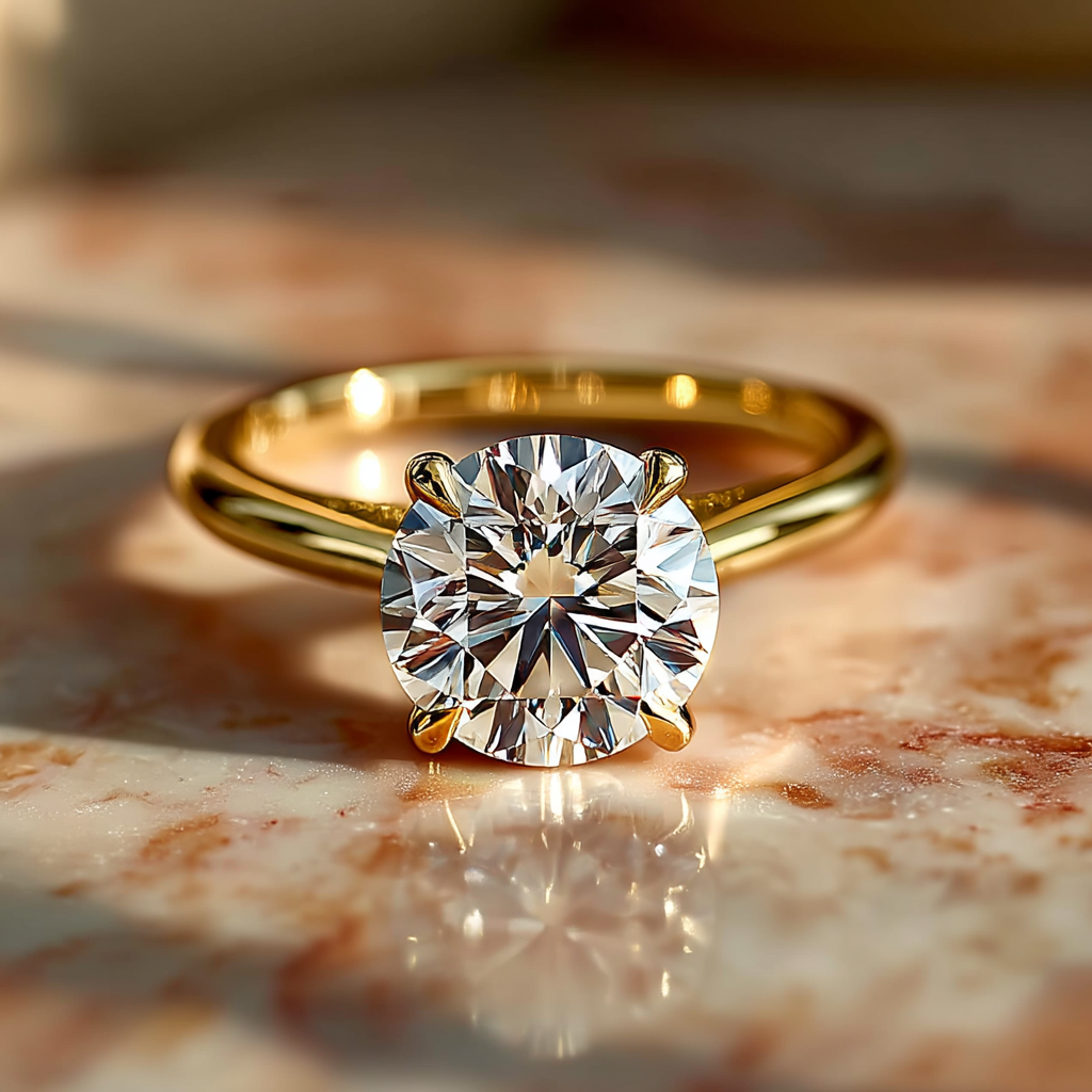 3.30 Carat Round Lab Diamond Solitaire Cathedral Setting Engagement Gold Ring