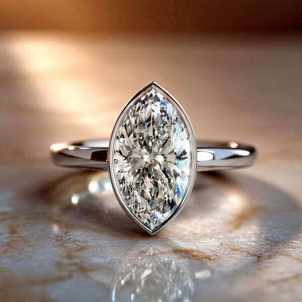 2 Carat Marquise Cut Diamond Engagement Ring | E/VVS2 | Bezel Set | 14K White Gold
