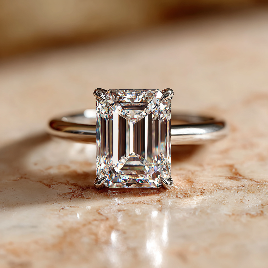 3 Carat Emerald Cut Diamond Engagement Hidden Halo Ring in 14K White Gold