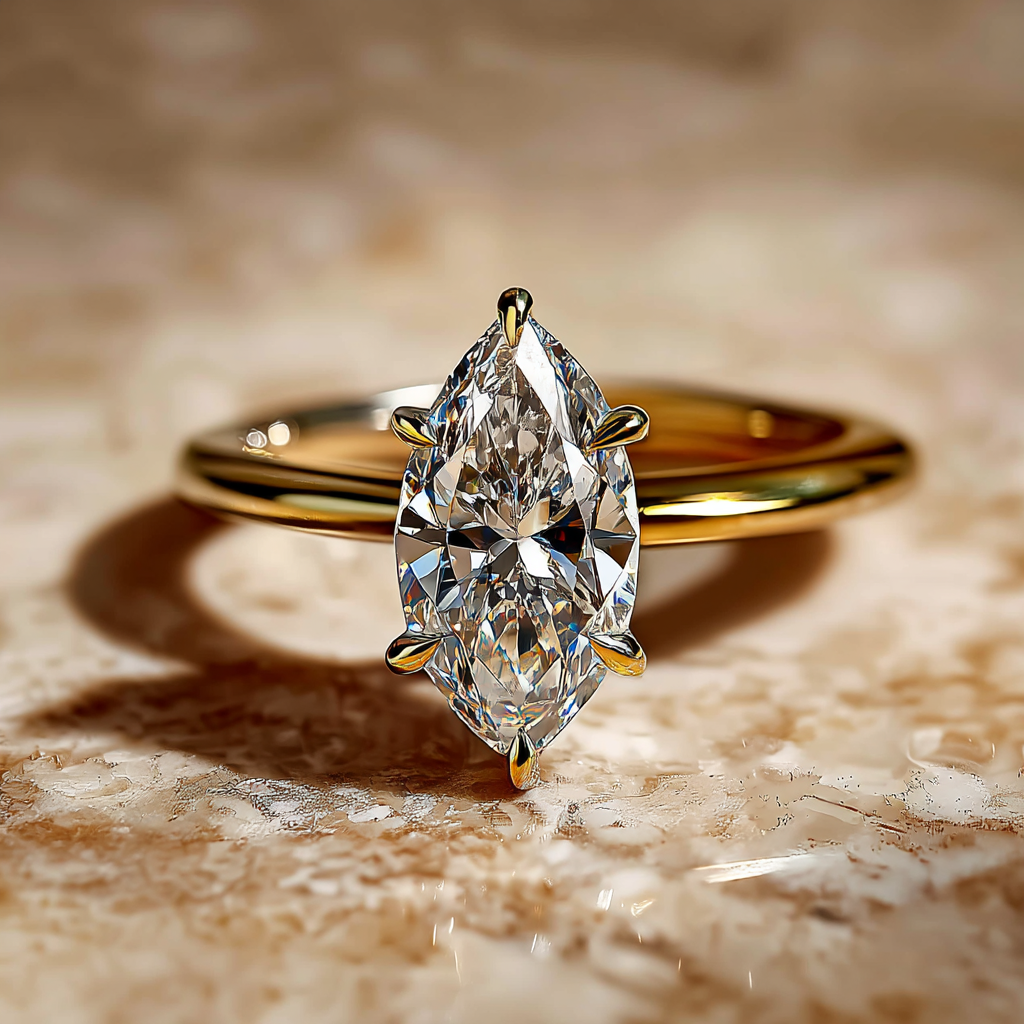 2 Carat Marquise Cut Lab Diamond Solitaire Ring – 14K Yellow Gold