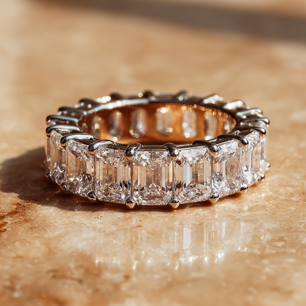 6 Carat Emerald Cut Diamond Eternity Ring – 14K White Gold | H VVS Natural Diamonds Wedding Band