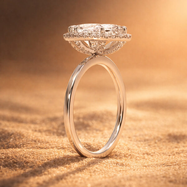 Ariel Jewelry | 3 Carat Cushion Cut Diamond Halo Engagement Ring – 14K Rose Gold