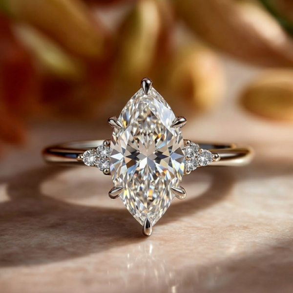 3 Carat Marquise Lab Diamond Engagement Ring in White Gold