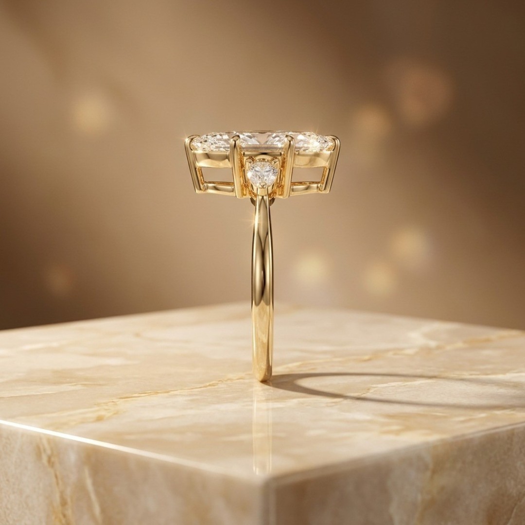 3 Carat Marquise Diamond Three Stone Engagement Ring in 14K Yellow Gold - Image 2