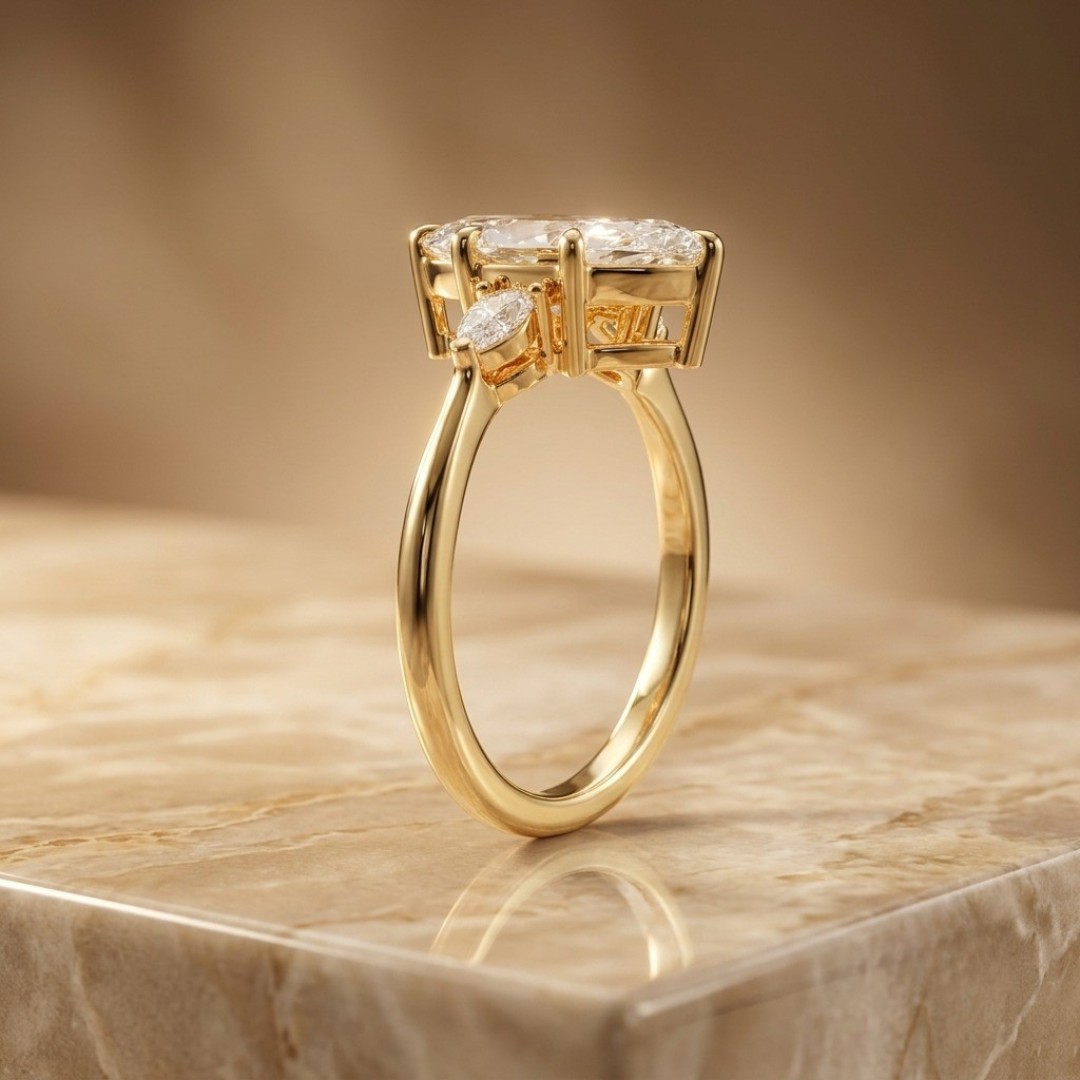3 Carat Marquise Diamond Three Stone Engagement Ring in 14K Yellow Gold - Image 3
